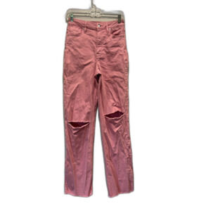 Jeans High Waist Distressed Rips Hot Pink Trouser Festival Raw Hem Women sz 0